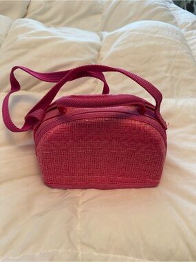Bright Pink Woven Crossbody Bag with Adjustable Strap